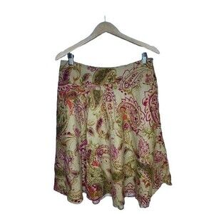 LRL Ralph Lauren Skirt Womens 8 Red Beige A Line Paisley Above Knee 100% Linen